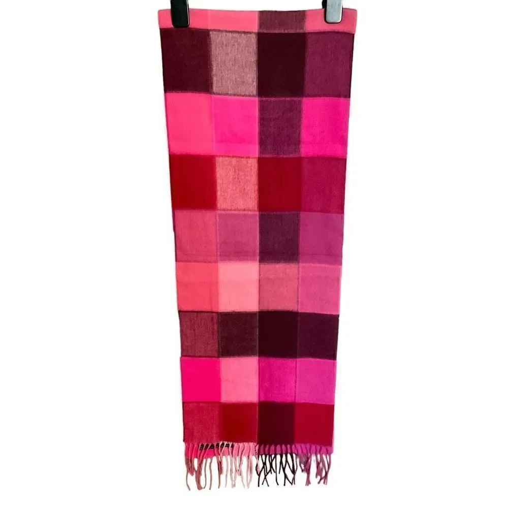 Cashmink Scarf Fringe Edge Acrylic Pink Purple Square Weave Width 12” Length 71”